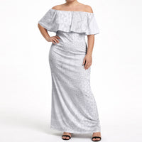 Tonga White Sunday Off Shoulder Maxi Dress Fakame Tongan Ngatu Turtle LT14 Women White - Polynesian Pride