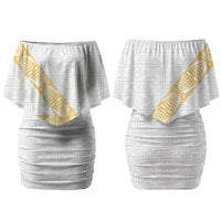 Tonga White Sunday Couples Matching Off Shoulder Short Dress and Hawaiian Shirt Fakame Tongan Ngatu Pattern Gold Strips