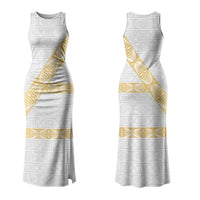 Tonga White Sunday Family Matching Tank Maxi Dress and Hawaiian Shirt Fakame Tongan Ngatu Pattern Gold Strips LT14 Mom's Dress White - Polynesian Pride