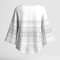 Samoa White Sunday Kimono Sleeve Blouse Lotu Tamaiti Samoan Siapo Teuila Flowers
