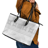 Samoa White Sunday Leather Tote Bag Lotu Tamaiti Samoan Siapo Teuila Flowers LT14 - Polynesian Pride