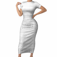 Samoa White Sunday Short Sleeve Bodycon Dress Lotu Tamaiti Samoan Siapo Teuila Flowers