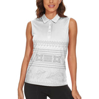 Samoa White Sunday Women Sleeveless Polo Shirt Lotu Tamaiti Samoan Siapo Teuila Flowers LT14 - Polynesian Pride