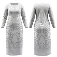 Niue White Sunday Couples Matching Long Sleeve Bodycon Dress and Hawaiian Shirt Aho Tapu Fanau Hiapo Pattern LT14 - Polynesian Pride