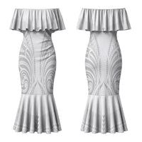 Niue White Sunday Couples Matching Mermaid Dress and Hawaiian Shirt Aho Tapu Fanau Hiapo Pattern LT14 - Polynesian Pride