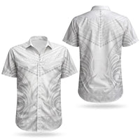 Niue White Sunday Couples Matching Off Shoulder Short Dress and Hawaiian Shirt Aho Tapu Fanau Hiapo Pattern
