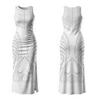 Niue White Sunday Couples Matching Tank Maxi Dress and Long Sleeve Button Shirt Aho Tapu Fanau Hiapo Pattern