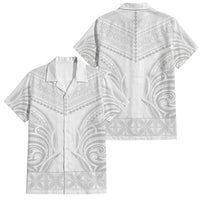 Niue White Sunday Family Matching Off The Shoulder Long Sleeve Dress and Hawaiian Shirt Aho Tapu Fanau Hiapo Pattern LT14 Dad's Shirt - Short Sleeve White - Polynesian Pride