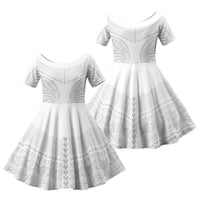Niue White Sunday Family Matching Off The Shoulder Long Sleeve Dress and Hawaiian Shirt Aho Tapu Fanau Hiapo Pattern LT14 Daughter's Dress White - Polynesian Pride