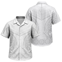 Niue White Sunday Family Matching Off The Shoulder Long Sleeve Dress and Hawaiian Shirt Aho Tapu Fanau Hiapo Pattern LT14 Son's Shirt White - Polynesian Pride