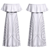 Niue White Sunday Family Matching Off Shoulder Maxi Dress and Hawaiian Shirt Aho Tapu Fanau Hiapo Pattern LT14 Mom's Dress White - Polynesian Pride