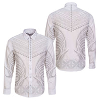 Niue White Sunday Family Matching Off Shoulder Short Dress and Hawaiian Shirt Aho Tapu Fanau Hiapo Pattern LT14 Dad's Shirt - Long Sleeve White - Polynesian Pride