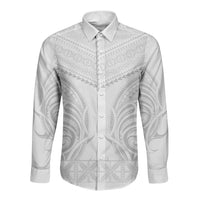 Niue White Sunday Long Sleeve Button Shirt Aho Tapu Fanau Hiapo Pattern