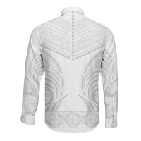 Niue White Sunday Long Sleeve Button Shirt Aho Tapu Fanau Hiapo Pattern