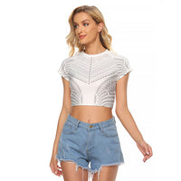 Niue White Sunday Raglan Cropped T Shirt Aho Tapu Fanau Hiapo Pattern LT14 Female White - Polynesian Pride