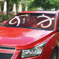 Whero Aotearoa Atua Tumatauenga Personalised Auto Sun Shade Maori God Of War Tiki With Taiaha LT14 - Polynesian Pride
