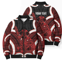 Whero Aotearoa Atua Tumatauenga Personalised Bomber Puffer Jacket Maori God Of War Tiki With Taiaha LT14 - Polynesian Pride