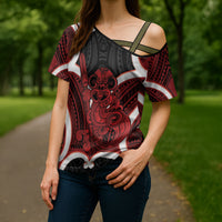 Whero Aotearoa Atua Tumatauenga Personalised Cross Shoulder Shirt Maori God Of War Tiki With Taiaha