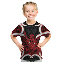 Whero Aotearoa Atua Tumatauenga Personalised Kid T Shirt Maori God Of War Tiki With Taiaha