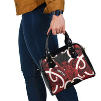 Whero Aotearoa Atua Tumatauenga Personalised Shoulder Handbag Maori God Of War Tiki With Taiaha LT14 - Polynesian Pride