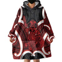 Whero Aotearoa Atua Tumatauenga Personalised Wearable Blanket Hoodie Maori God Of War Tiki With Taiaha LT14 - Polynesian Pride