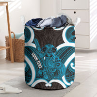 Kikorangi Aotearoa Atua Tumatauenga Personalised Laundry Basket Maori God Of War Tiki With Taiaha LT14 Blue - Polynesian Pride