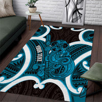 Kikorangi Aotearoa Atua Tumatauenga Personalised Area Rug Maori God Of War Tiki With Taiaha LT14 Blue - Polynesian Pride