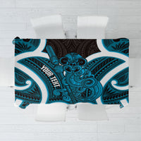 Kikorangi Aotearoa Atua Tumatauenga Personalised Tablecloth Maori God Of War Tiki With Taiaha LT14 Blue - Polynesian Pride