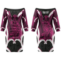 Mawhero Aotearoa Atua Tumatauenga Personalised Couples Matching Off The Shoulder Long Sleeve Dress and Long Sleeve Button Shirt Maori God Of War Tiki With Taiaha LT14 - Polynesian Pride