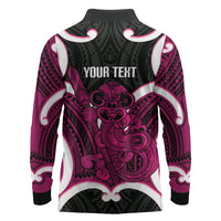 Mawhero Aotearoa Atua Tumatauenga Personalised Long Sleeve Polo Shirt Maori God Of War Tiki With Taiaha LT14 - Polynesian Pride