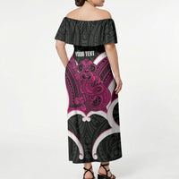 Mawhero Aotearoa Atua Tumatauenga Personalised Off Shoulder Maxi Dress Maori God Of War Tiki With Taiaha LT14 - Polynesian Pride