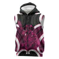 Mawhero Aotearoa Atua Tumatauenga Personalised Sleeveless Zip Hoodie Maori God Of War Tiki With Taiaha LT14 Pink - Polynesian Pride