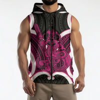 Mawhero Aotearoa Atua Tumatauenga Personalised Sleeveless Zip Hoodie Maori God Of War Tiki With Taiaha LT14 - Polynesian Pride