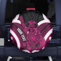 Mawhero Aotearoa Atua Tumatauenga Personalised Spare Tire Cover Maori God Of War Tiki With Taiaha LT14 No hole Pink - Polynesian Pride