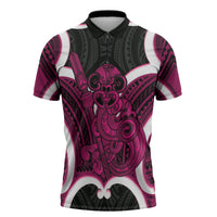 Mawhero Aotearoa Atua Tumatauenga Personalised Zipper Polo Shirt Maori God Of War Tiki With Taiaha LT14 Pink - Polynesian Pride