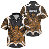 Karaka Aotearoa Atua Tumatauenga Personalised Family Matching Long Sleeve Bodycon Dress and Hawaiian Shirt Maori God Of War Tiki With Taiaha LT14 Son's Shirt Orange - Polynesian Pride