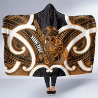 Karaka Aotearoa Atua Tumatauenga Personalised Hooded Blanket Maori God Of War Tiki With Taiaha LT14 One Size Orange - Polynesian Pride