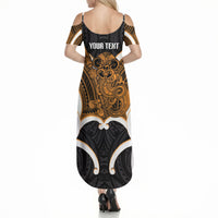Karaka Aotearoa Atua Tumatauenga Personalised Summer Maxi Dress Maori God Of War Tiki With Taiaha LT14 - Polynesian Pride