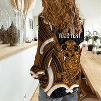 Karaka Aotearoa Atua Tumatauenga Personalised Women Casual Shirt Maori God Of War Tiki With Taiaha