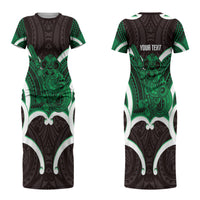 Kakariki Aotearoa Atua Tumatauenga Personalised Couples Matching Short Sleeve Bodycon Dress and Long Sleeve Button Shirt Maori God Of War Tiki With Taiaha