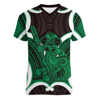 Kakariki Aotearoa Atua Tumatauenga Personalised Women V-Neck T-Shirt Maori God Of War Tiki With Taiaha