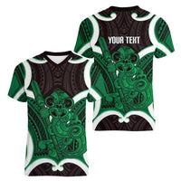 Kakariki Aotearoa Atua Tumatauenga Personalised Women V-Neck T-Shirt Maori God Of War Tiki With Taiaha