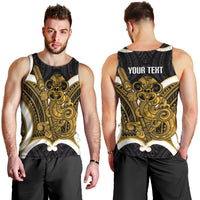 Kowhai Aotearoa Atua Tumatauenga Personalised Men Tank Top Maori God Of War Tiki With Taiaha LT14 - Polynesian Pride