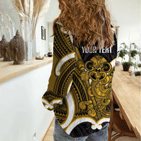 Kowhai Aotearoa Atua Tumatauenga Personalised Women Casual Shirt Maori God Of War Tiki With Taiaha LT14 - Polynesian Pride