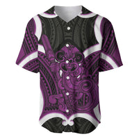 Waiporoporo Aotearoa Atua Tumatauenga Personalised Baseball Jersey Maori God Of War Tiki With Taiaha LT14 Purple - Polynesian Pride