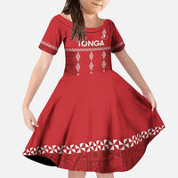 Custom Tonga Rugby 2024 Family Matching Mermaid Dress and Hawaiian Shirt Go Champions Ikale Tahi Ngatu Pattern LT14 Daughter's Dress Red - Polynesian Pride