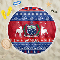 Personalised Samoa Christmas Beach Blanket Samoan Coat Of Arms Manuia Le Kirisimas LT14 One Size 150cm Blue - Wonder Print Shop
