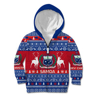 Personalised Samoa Christmas Kid Hoodie Samoan Coat Of Arms Manuia Le Kirisimas LT14 Zip Hoodie Blue - Polynesian Pride