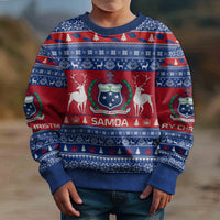 Personalised Samoa Christmas Kid Ugly Christmas Sweater Samoan Coat Of Arms Manuia Le Kirisimas LT14 - Polynesian Pride