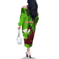 Personalised Hawaii Christmas Family Matching Off Shoulder Long Sleeve Dress and Hawaiian Shirt Mele Kalikimaka Kakau Polynesian Shark Tattoo LT14 - Polynesian Pride